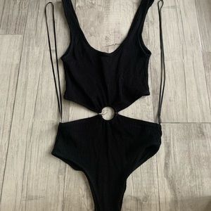 Unique BERSHKA Black Cutout Bodysuit